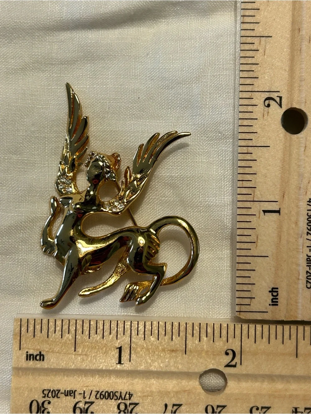 Gold-Tone Winged Mythical Creature Brooch for Women